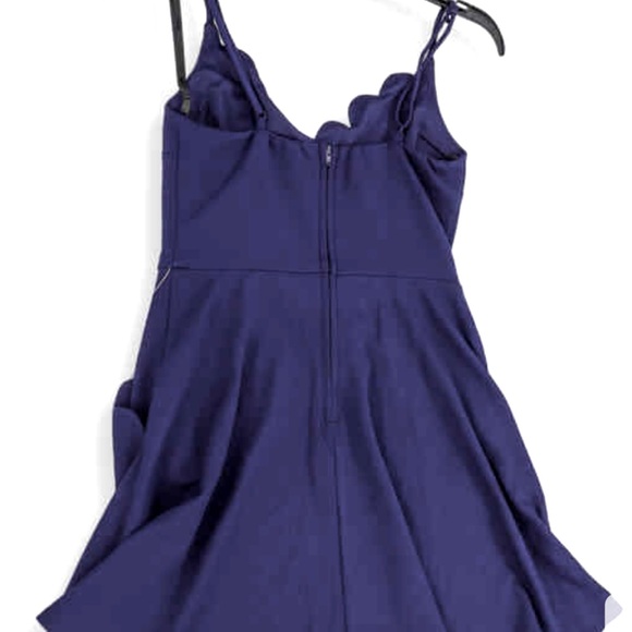 Navy Scalloped V-Neck Mini Party Fit + Flair Dress - Picture 2 of 4